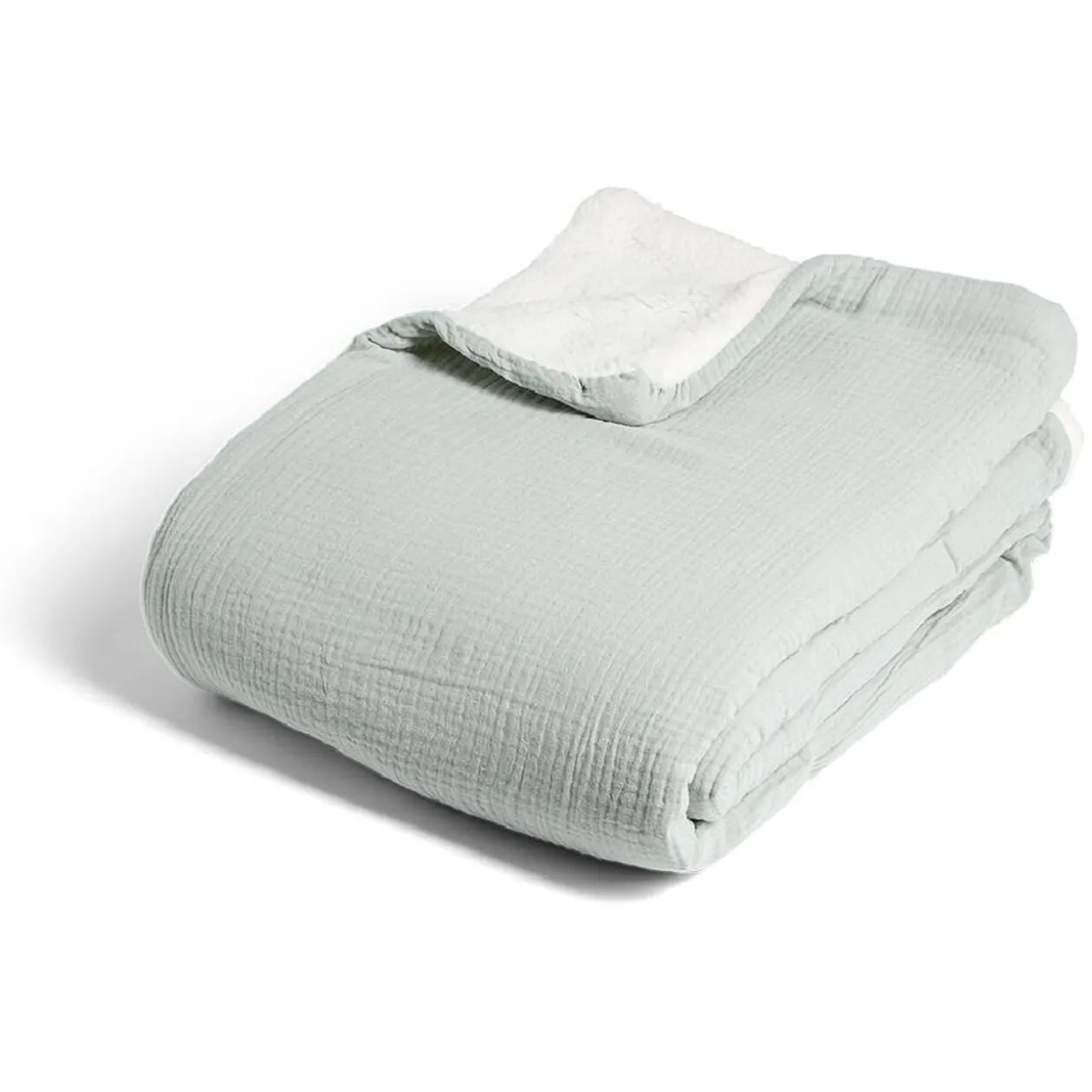 Plaid gaze de coton et sherpa 130x160cm vert