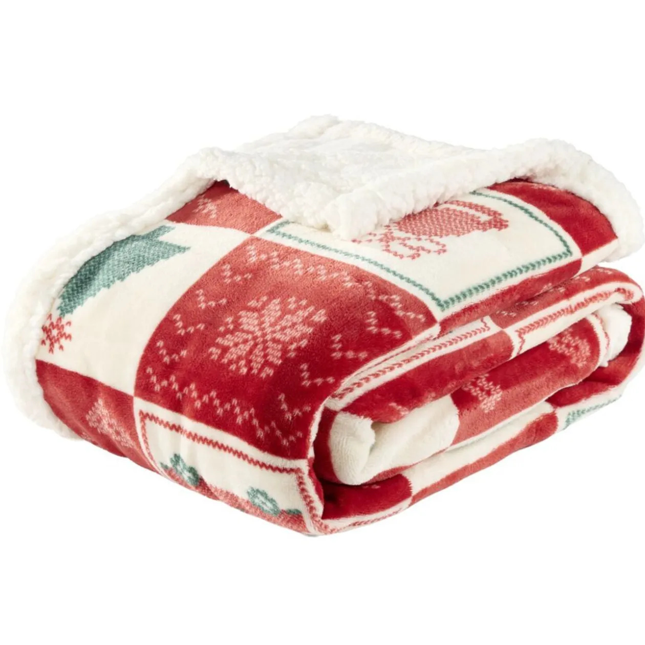 Plaid imprimé motif Noël polyester L150X120 cm (3 modèles beige/rose/rouge)