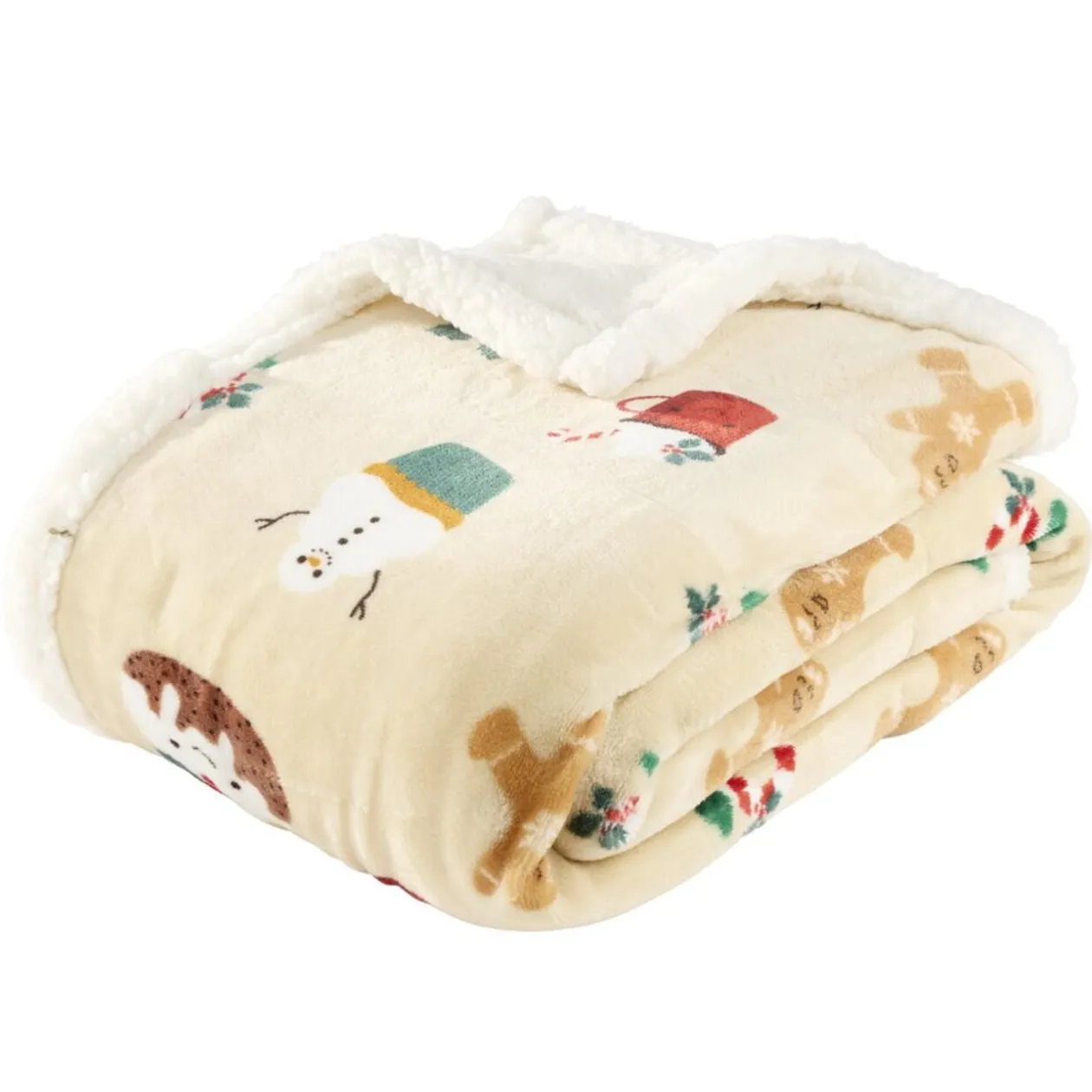 Plaid imprimé motif Noël polyester L150X120 cm (3 modèles beige/rose/rouge)