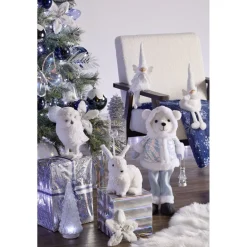 Plaid Noël imprimé flocon de neige polyester L160X130 cm bleu