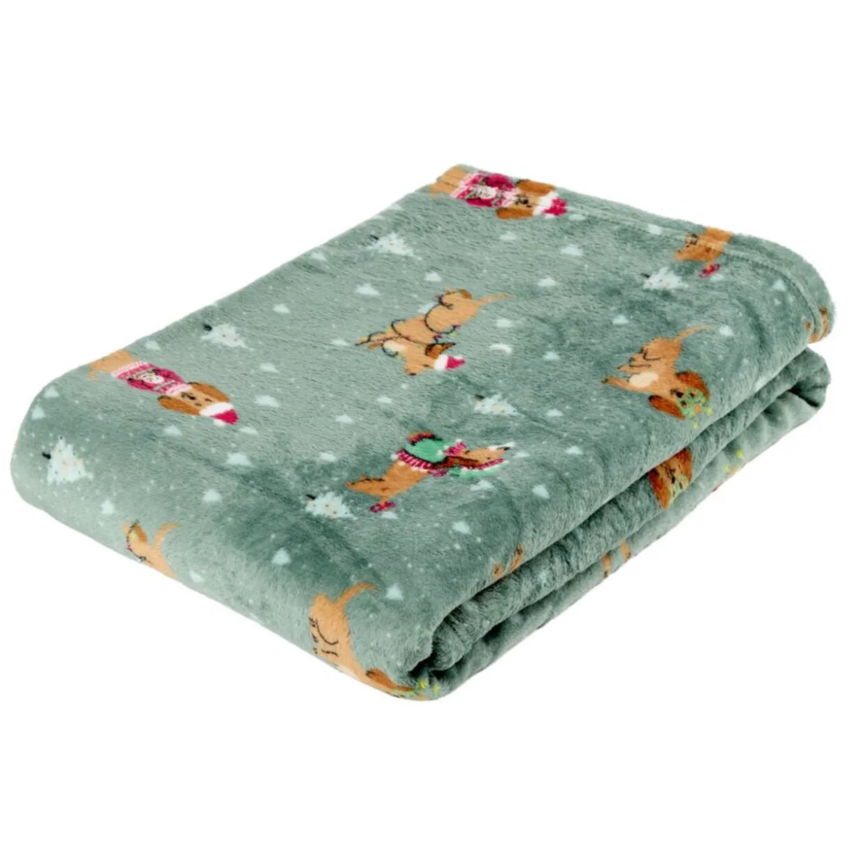 Plaid Noël imprimé teckel polyester L160X130 cm vert