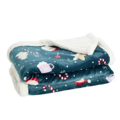 Plaid pilou pilou sherpa blanc motif Noël vert 120x150cm < Gifi Discount