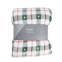 Plaid pilou pilou sherpa blanc motif tartan vert 120x150cm < Gifi Outlet
