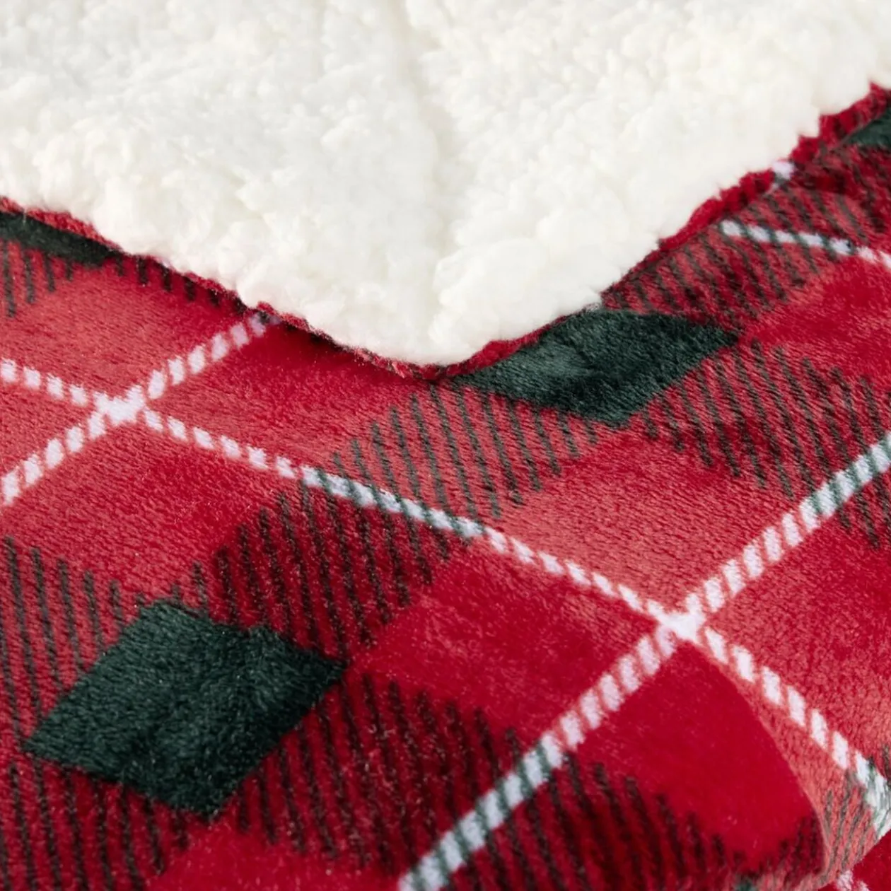 Plaid pilou XL imprimé motif jacquard L200X180 cm (2 modèles rouge ou beige)