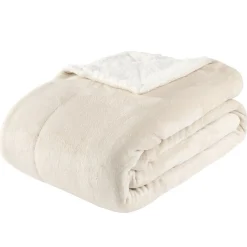 Plaid pilou XL uni L200X180 cm (4 modèles blanc/gris/rouge/beige) < Gifi
