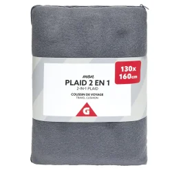 Plaid polaire gris 130x160cm 2en1 avec fermeture pour coussin < Gifi Online