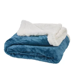 Plaid polaire réversible imitation fourrure bleu et blanc < Gifi Discount