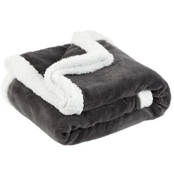 Plaid polaire réversible imitation fourrure gris foncé et blanc < Gifi New