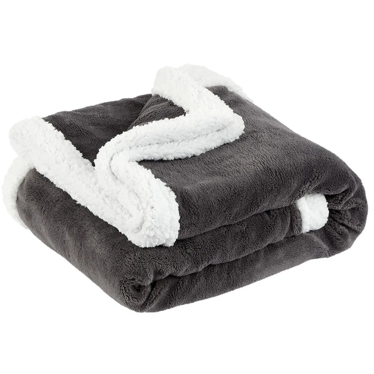 Plaid polaire réversible imitation fourrure gris foncé et blanc < Gifi New