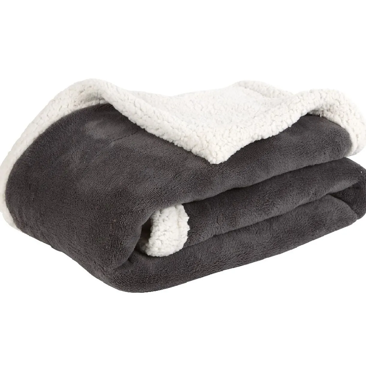 Plaid polaire réversible imitation fourrure gris foncé et blanc < Gifi New