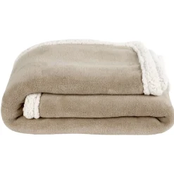 Plaid polaire réversible imitation fourrure taupe et blanc < Gifi Best