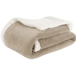 Plaid polaire réversible imitation fourrure taupe et blanc < Gifi Best