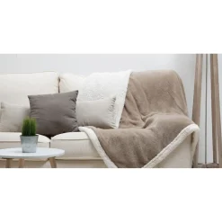 Plaid polaire réversible imitation fourrure taupe et blanc < Gifi Best