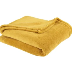 Plaid polyester 1 place uni jaune moutarde < Gifi New