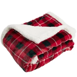 Plaid sherpa blanc motif tartan rouge 120x150cm < Gifi Clearance