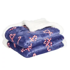 Plaid sherpa motif sucre d'orge rouge et bleu 150x120cm