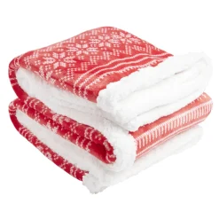 Plaid sherpa Noël motif traditionnel flocon rouge et blanc 120x150cm