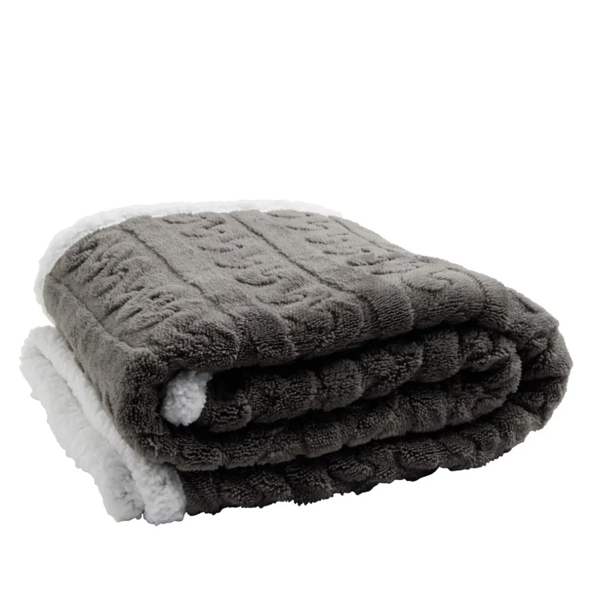 Plaid sherpa pilou pilou motif gris L130x160cm < Gifi New