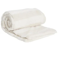 Plaid Teddy fourrure beige et blanc 130x190cm (2 modèles damier ou rayures)