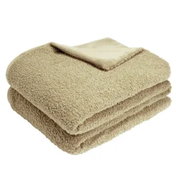 Plaid tissu bouclette beige taupe 130x160cm