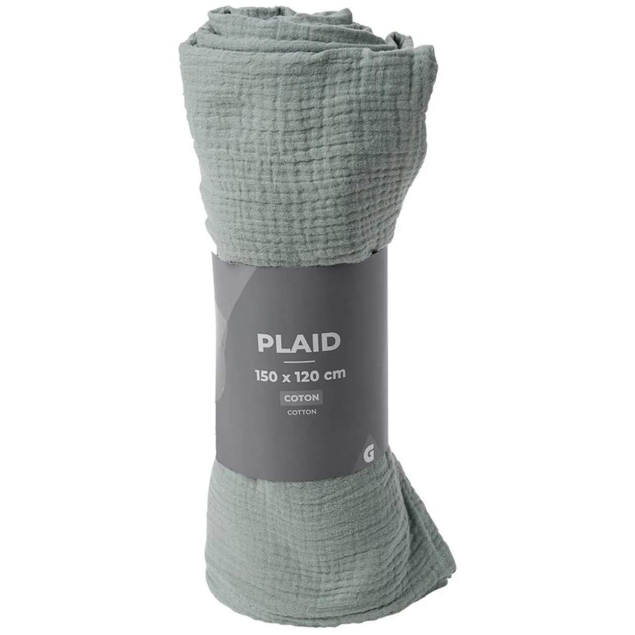 Plaid vert uni 100% coton 150x120cm