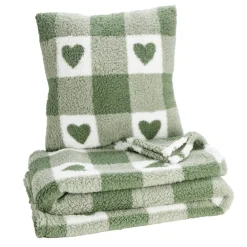 Plaid 130x160cm avec coussin 45x45cm motif tartan assorti (3 modèles)