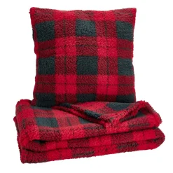 Plaid 130x160cm avec coussin 45x45cm motif tartan assorti (3 modèles)