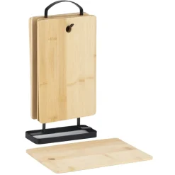 Planche à découper bambou x6 avec support métal noir 15x26cm