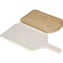 Planche à découper 2en1 bambou et support plastique coulissant blanc 21x42cm