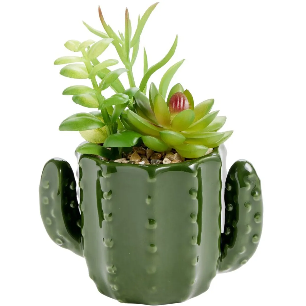 Plante artificielle dans pot forme cactus plastique vert 12x9xH17cm (2 modèles) < Gifi New