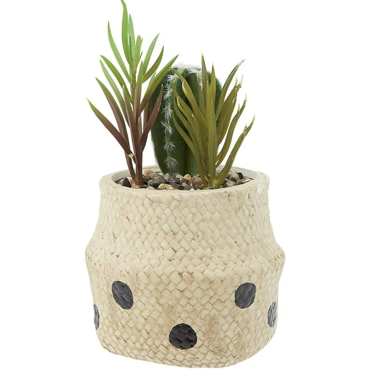 Plante artificielle dans pot en forme de panier en céramique