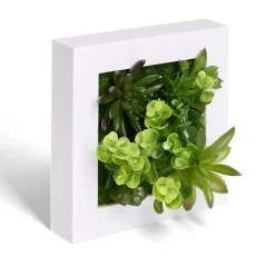 Plante artificielle décoration murale cadre bois blanc 20x20cm