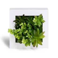 Plante artificielle décoration murale cadre bois blanc 20x20cm