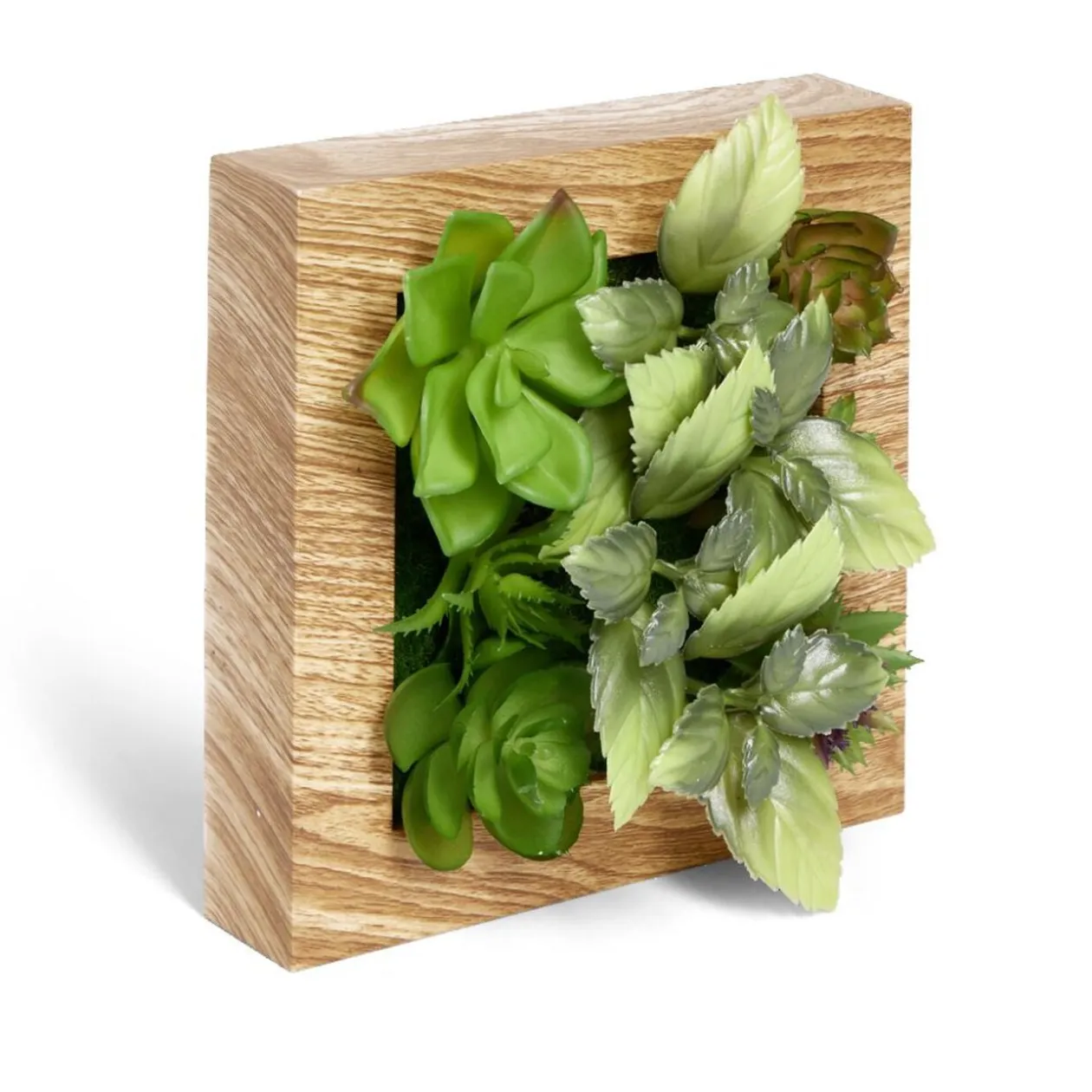 Plante artificielle décoration murale cadre bois naturel 20x20cm