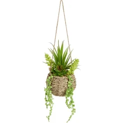 Plante artificielle en pot tressé à suspendre succulente verte - 4 modèles < Gifi Outlet