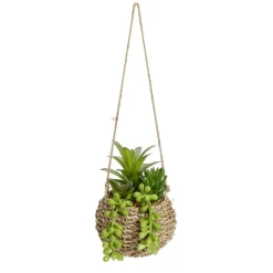 Plante artificielle en pot tressé à suspendre succulente verte - 4 modèles < Gifi Outlet