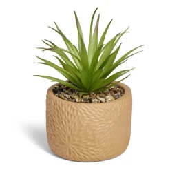 Plante artificielle verte pot ciment relief terracotta Ø10xH17cm