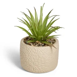 Plante artificielle verte pot ciment relief beige Ø10xH17cm