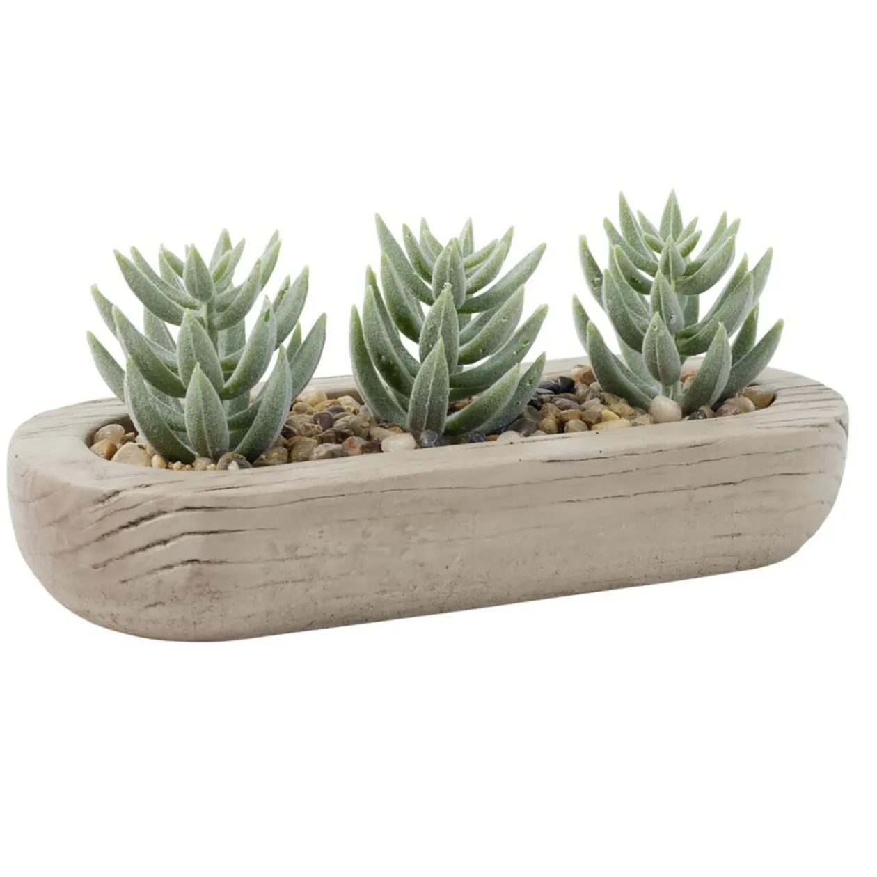 Plante grasse artificielle base ovale ciment imitation bois 18x8xH8cm (2 modèles)