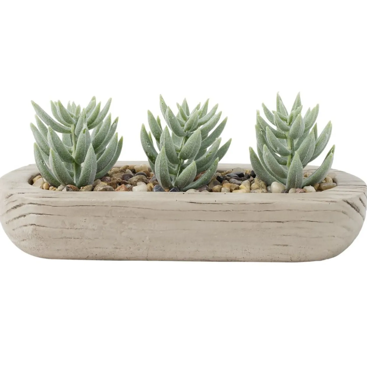 Plante grasse artificielle base ovale ciment imitation bois 18x8xH8cm (2 modèles)