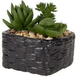 Plante grasse artificielle pot céramique style panier effet pierre