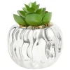 Plante grasse artificielle pot céramique doré ou argenté Ø9xH9cm (2 modèles) < Gifi Best