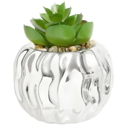 Plante grasse artificielle pot céramique doré ou argenté Ø9xH9cm (2 modèles) < Gifi Best