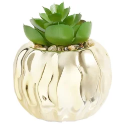 Plante grasse artificielle pot céramique doré ou argenté Ø9xH9cm (2 modèles) < Gifi Best