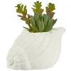 Plante grasse artificielle pot ciment forme coquillage blanc H15,5cm (2 modèles)