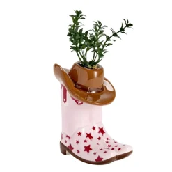 Plante verte artificielle dans pot céramique forme botte cowboy 9x6xH17cm < Gifi Sale