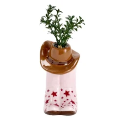 Plante verte artificielle dans pot céramique forme botte cowboy 9x6xH17cm < Gifi Sale