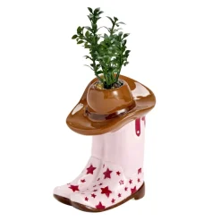 Plante verte artificielle dans pot céramique forme botte cowboy 9x6xH17cm < Gifi Sale