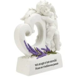 Plaque funéraire Ange+coeur sur socle motif lavande