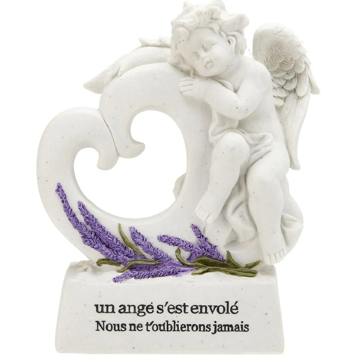 Plaque funéraire Ange+coeur sur socle motif lavande